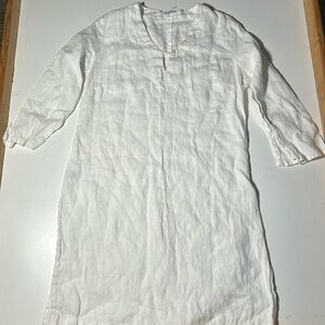 Ivho 100% Linen White V Neck Half Sleeve Dress Sz XS C5